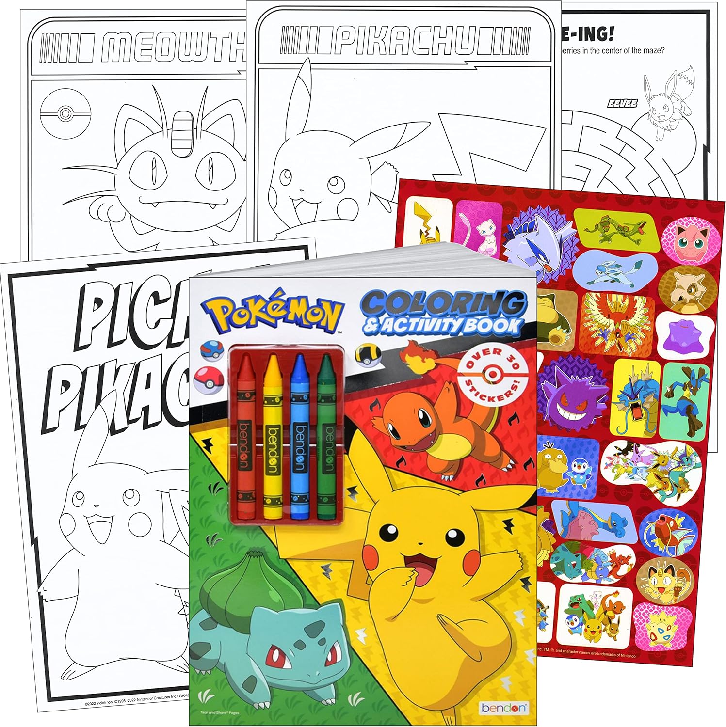 Bendon Pokemon Stickers Activity Set with Pokemon Coloring Book with Stickers, Reward Sticker Set, Craft Door Hanger