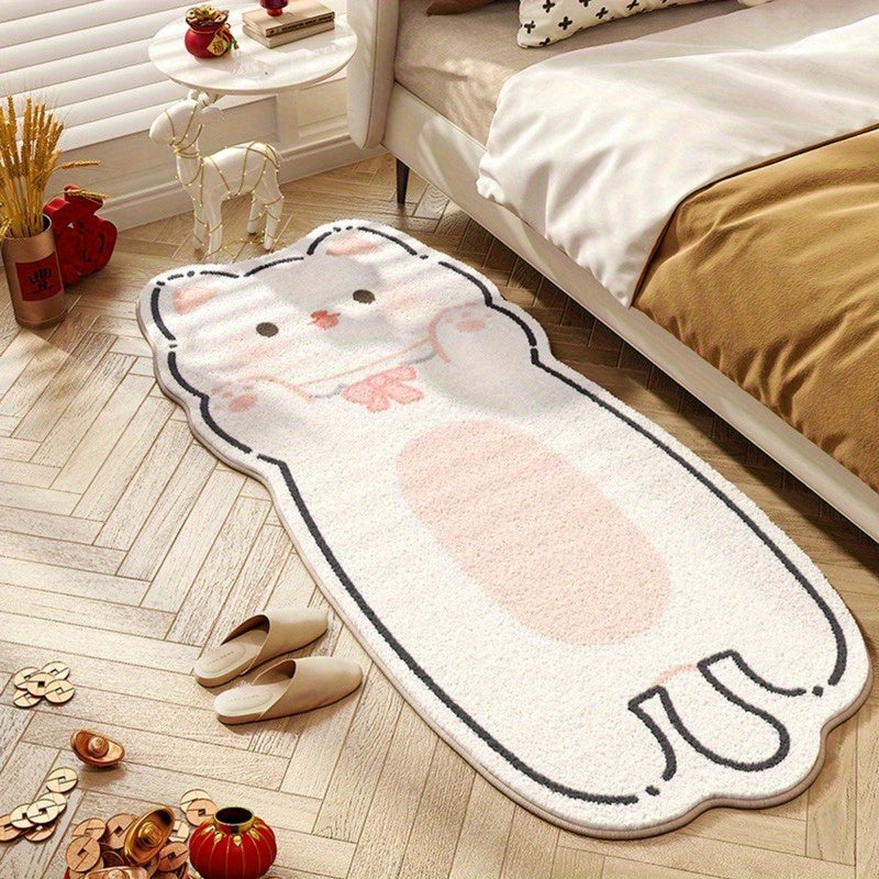 Alfombra decorativa con diseño de gato cartoon en estilo fantasy.